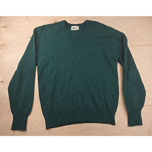 VTG 50s 60s Cox Moore English Made Green Pure Lambswool V Neck Sweater Sz M - L